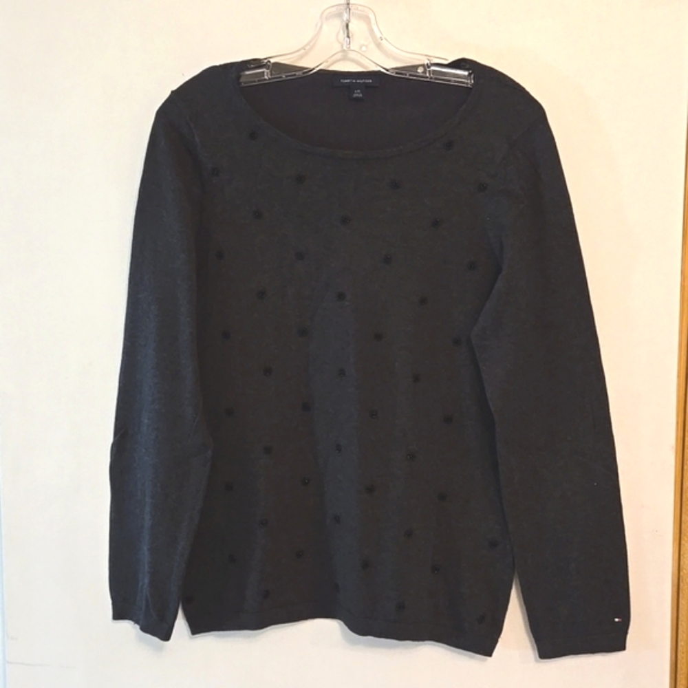 Tommy Hilfiger Cotton Beaded Polka Dots Sweater L